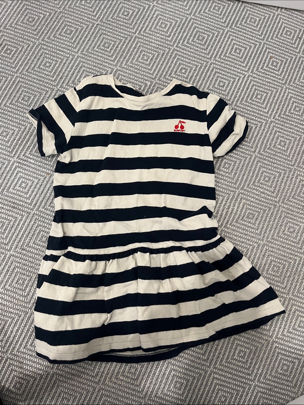Bonpoint Navy and White Striped Peplum Dress